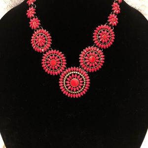 Red/pink southwest statement necklace. Brass metal